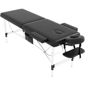 civama Massage Table Massage Bed Portable, 26 LBs Light Weight 2 Section Foldable Tattoo Bed Facial Care Spa Lash Bed Height Adjustable Sturdy Aluminum Frame with Accessories Carrying Bag, Black