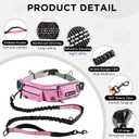 Hands Free Dog Leash with Waist Pack Bungee for Running Pink