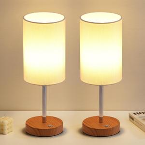 KDG Simple Cordless Table lamp, Portable Bedside 5000mAh LED Desk Lamp, 3 Brightness Levels Emergency Light, Linen Lampshade for Living Room, Bedroom, Dining Room, Night Light (Silver) (Silver + Beige Lampshde (2 Pack))