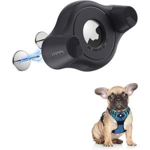 AirTag Holder Fit All Dog Collars Harness, Stouchi Innovative Style Protective AirTag Case with Pins Fixing Buckle for iPhone, AirTag Pet, Dog and Cat AirTag Mount (Black-1 Pack)