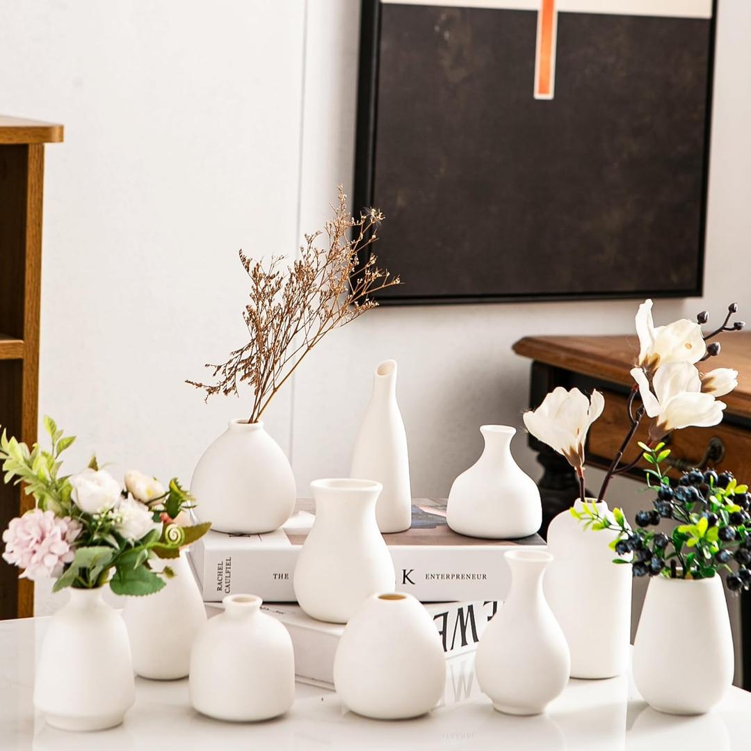 Ceramic Bud Vases, White Mini Vase Set of 11, Small Pottery Vases for Flowers Mini Ceramic Vases for Pampas Grass Vase Bulk for Wedding Table Centerpieces Decoration Boho Home Decor DIY Gift