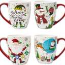 Topadorn Christmas Mugs Set of 4, Festive Coffee Cups with Handle, 18 oz Ceramic Coffee Cups - Gift for Family and Friends, Ideal for Holiday Party, Hot Chocolate, Tea