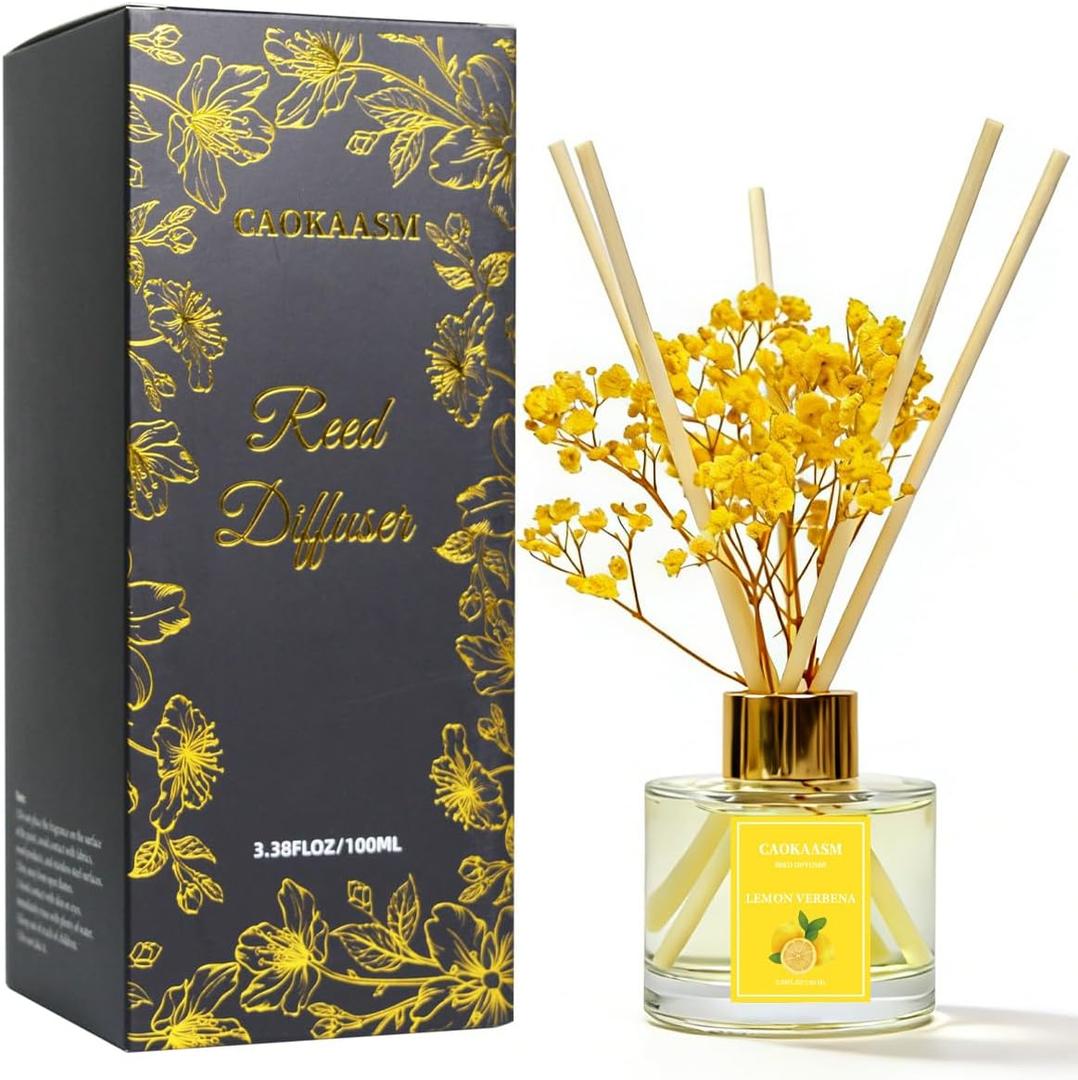 Reed Diffuser Set-Lemon Verbena Scent Fragrance Oil Diffuser with 6 Reed Sticks | Home & Bedroom Bathroom Decor,3.38 fl oz (100ml) (Lemon Verbena)
