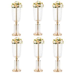 NUPTIO 10 Pcs 23.75 inches Gold Vases for Centerpieces Tall Crystal Metal Vase Flower Stand Holders Wedding Centerpiece Chandelier for Reception Tables Wedding Supplies