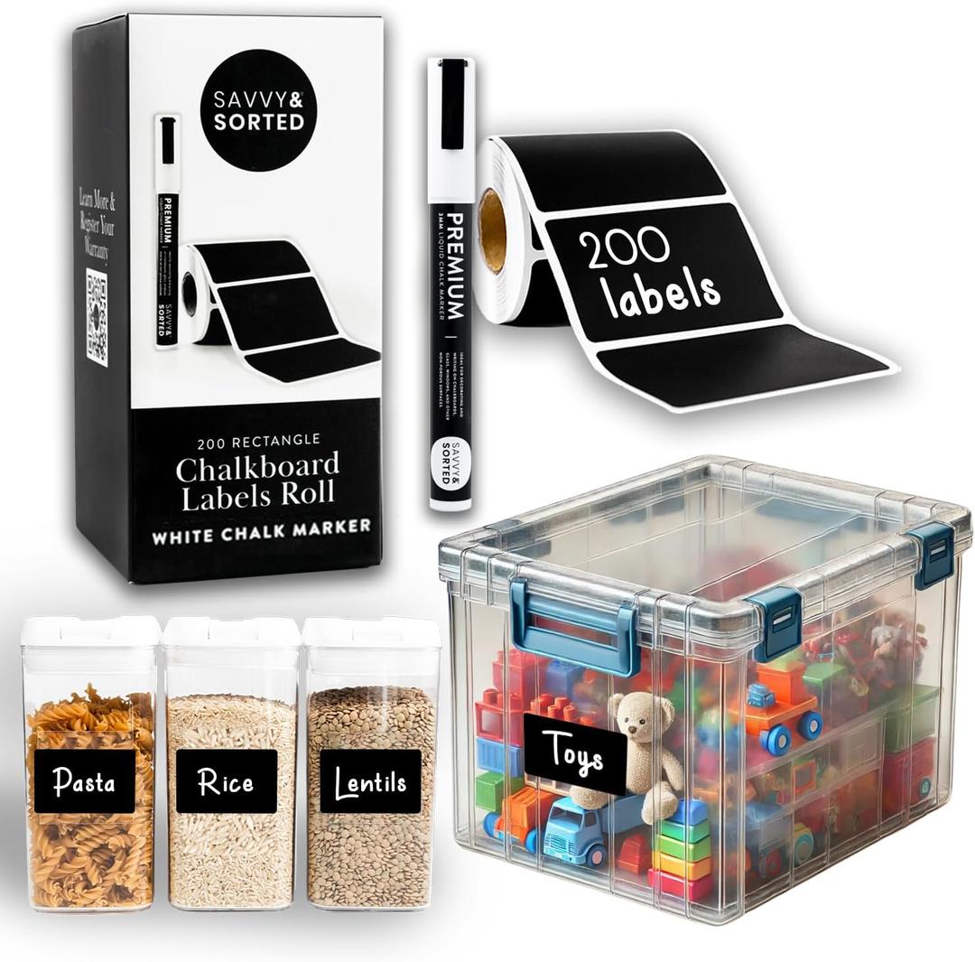 200 Chalkboard Labels for Storage Bins, Removable Black Stickers with Chalk Marker, Pantry Containers and Storage Bin Organization 200 Chalkboard Labels for Storage Bins, Removable Black Stickers with Chalk Marker, Pantry Containers and Storage Bin Organization