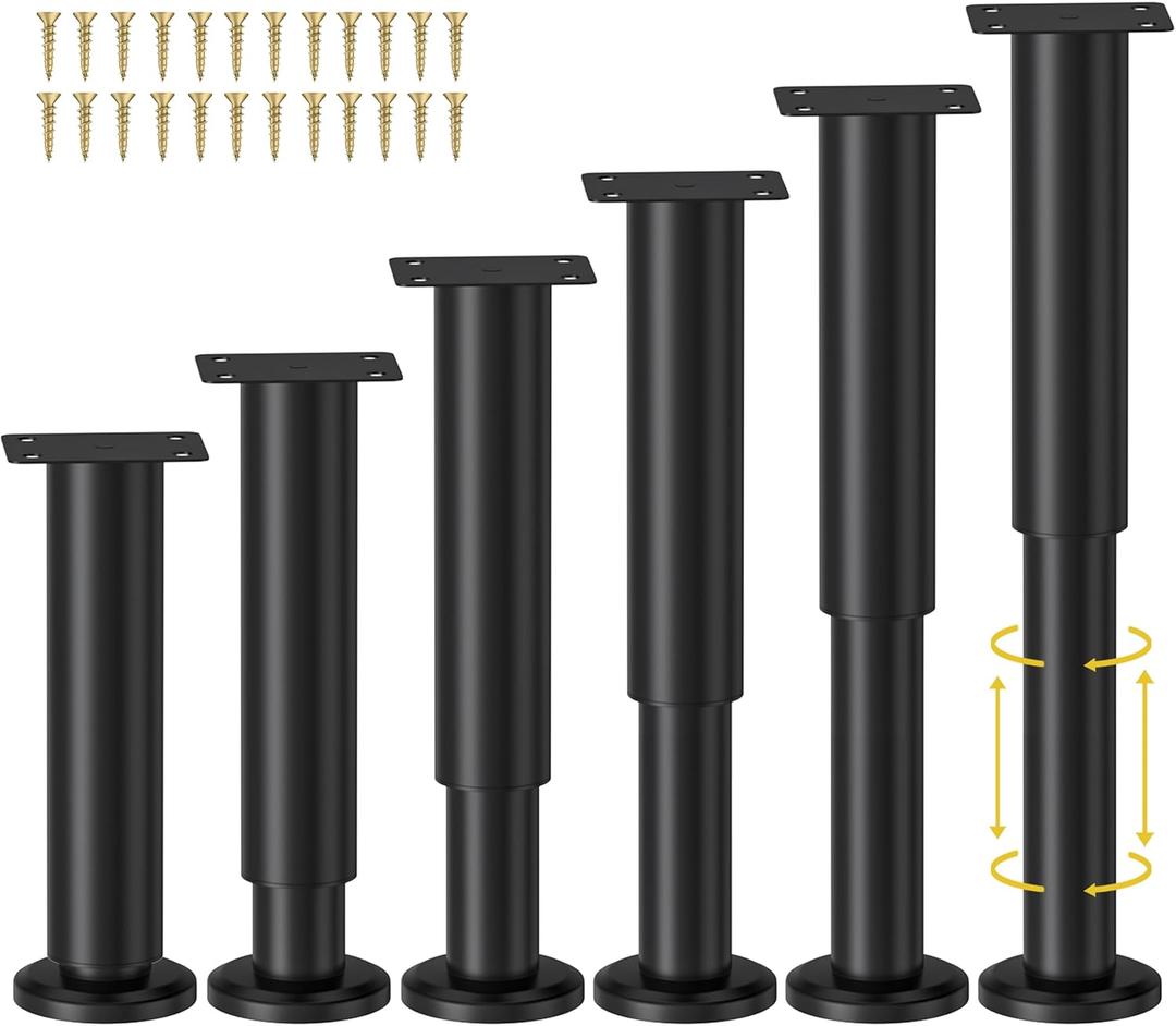 6 Pcs Adjustable Height Bed Support Legs for Bed Frame/Bed Center Slat, Metal Adjustable Furniture Legs 7.08-12.2 inch for Bed/Sofa/Cabinet/Couch/Dresser/Table, Heavy Bed Legs Replacement