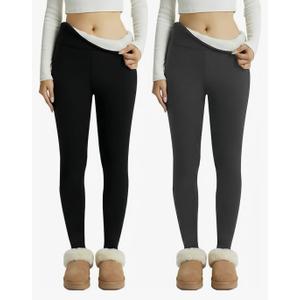 Coume 2 Pcs Fleece Lined Leggings for Women Soft High Waisted Thermal Workout Yoga Pants Women Warm Winter Thick Leggings. L