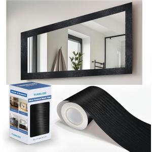 27 FT Wood Grain Wallpaper Border, Removable Waterproof Mirror Border Peel and Stick,Bathroom Mirror Frame Border.Black (4.72 Inch x 27 Ft)
