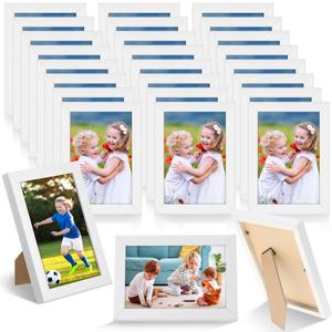 Roowest Set of 24 Picture Frame Bulk with Acrylic Sheet 4 x 6 Inch Wood Photo Frames with Invisible Nail and S Hooks for Wall Table Top Display(White)