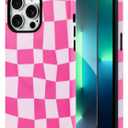 SOKAD Magnetic Checkered Phone Case for iPhone 13 Pro Max, Cute Grids Plaid Checkerboard Pattern Compatible with Magsafe Matte Protective Case Cover with Screen Protector for Girls Women, Hot Pink