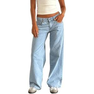 Women's Wide Leg Boyfriend Denim Pants - Low Rise Baggy Casual Loose Jeans - Y2K E-Girl Style, XS