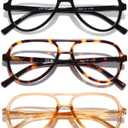 DOOViC 3 Pack Retro Aviator Reading Glasses for Women Men Lightweight Blue Light Blocking Computer Readers (3 Colors-s1)