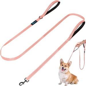 PuppyDoggy Dog Leash for Small to Medium Dogs 6 ft x 0.6" with 3 Reflective Stitching and 2 Traffic Padded Handles Dog Lead/Rope, Pet Leash for Running Walking Training (Pink 2 Pack - 6 ft x 0.6 in)