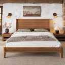 KEIKI Queen Size Bamboo Platform Bed with Tall Headboard, Mid-Century Modern Floating Bed Frame with Wooden Solid Support Slats, No Box Spring Needed, Easy Assembly, Noise Free, for Bedroom, Brown