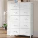 SONGMICS Dresser for Bedroom, Chest of Drawers, Steel, MDF, 10 Non-Woven Fabric Drawers, Storage Organizer Unit, Closet, Entryway, Cloud White and Snow White ULGS125W01S
