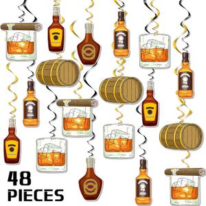 48 Pcs Whiskey Birthday Party Decorations for Men Aged to Perfection Party Supplies Whiskey Hanging Swirls Beers Theme Streamers 50th 40th 30th Birthday Decorations