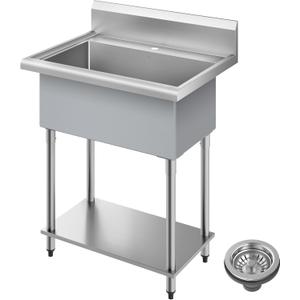 KRAUS Standart Pro 32 Inch 18-Gauge Stainless Steel Scullery Sink, 24 Gallon Freestanding Commercial Style Single Bowl Laundry & Utility Sink, KHS230-32