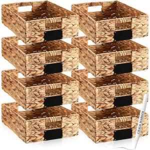 Nitial 8 Pcs 16 x 12 x 5 Inch Wicker Storage Basket, Rectangular Water Hyacinth Storage Baskets for Shelving, Foldable Woven Pantry Organizer with Chalkboard Label and Chalk Marker (Classic Color) Nitial 8 Pcs 16 x 12 x 5 Inch Wicker Storage Basket, Rectangular Water Hyacinth Storage Baskets for Shelving, Foldable Woven Pantry Organizer with Chalkboard Label and Chalk Marker (Classic Color)