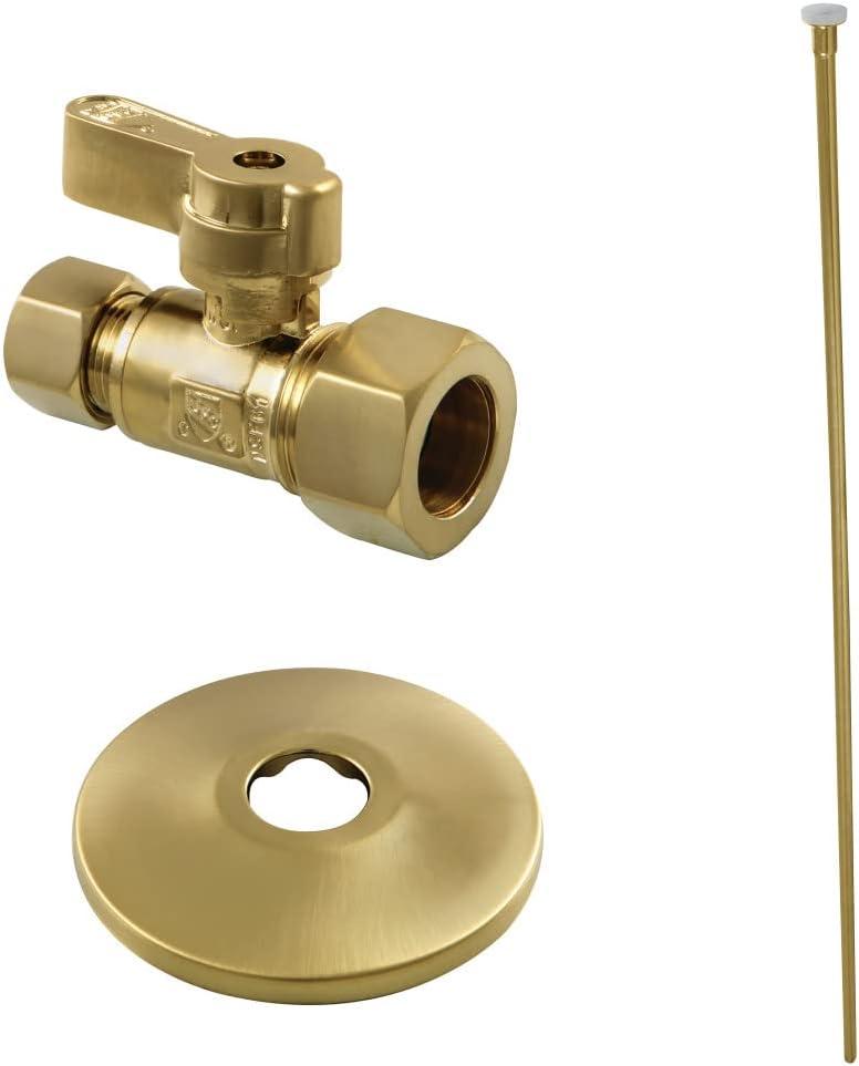 Kingston Brass KF53357TKF20 Toilet Supply Kit, 5/8" OD x 3/8" OD Comp Straight Valve, Brushed Brass