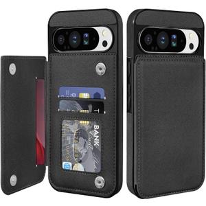 Bizzib for Google Pixel 9 Pro XL Case Leather Wallet with Card Holder, Flip Cover Kickstand Magnetic Closure Shockproof Heavy Duty Protective Case for Google Pixel 9 Pro XL,Black