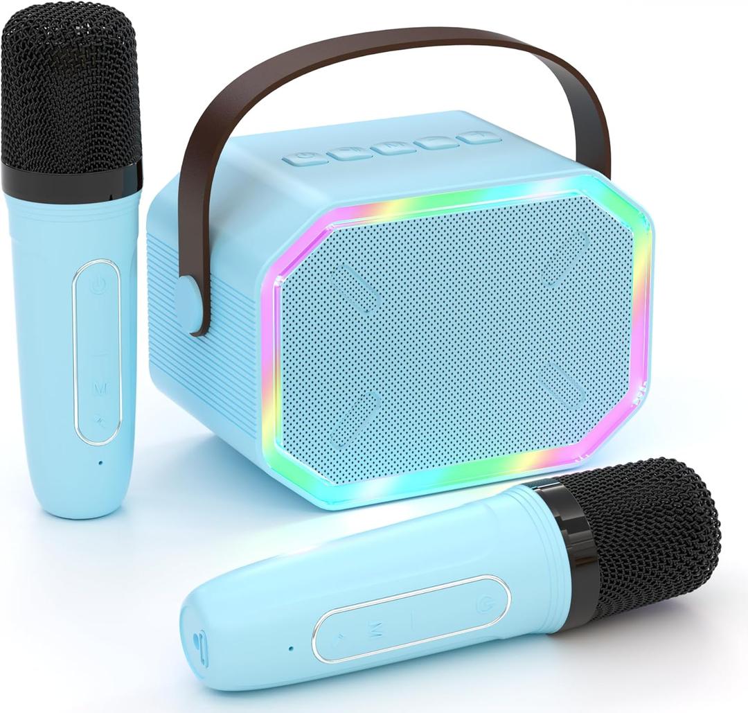 Kids Mini Karaoke Machine for Boys Girls, Cute Little & Portable Bluetooth Speaker with 2 Wireless Microphone, Home Party, Birthday Gifts for Boys 4 5 6 7 8 9 10 11 12+ Year Old Teen Toys. (Blue)