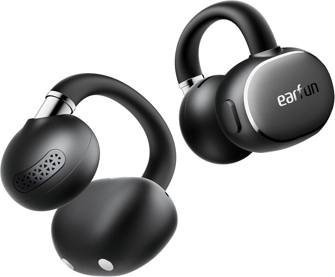 EarFun Clip 2 Open Ear Earbuds, Clip On Headphones, LDAC, Hi-Res Audio, 12mm Titanium Driver, 4 Mics AI Clear Call, AI Translation Earbuds, Secure Fit, 40H Playtime, Bluetooth 6.0 for Running, Workout, Black 