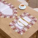 White Dark Red Floral Lace Jacquard Placemats Set of 2 Table Topper Dresser Scarf Place Mats (Dark Red, 14"x20" Set of 2)