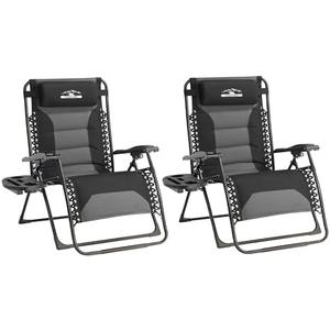 Tisetrail Zero Gravity Lounge Chairs - Oversized Reclining Patio Chairs with Adjustable Pillow & Cup Holder (500lbs Capacity, Black/Gray)