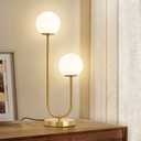 Mid Century Modern Globe Table Lamp Gold U-Shape Glass Table lamp 2-Globe Bedside Lamp with LED G9 Light Source Ideal for Bedroom & Office
