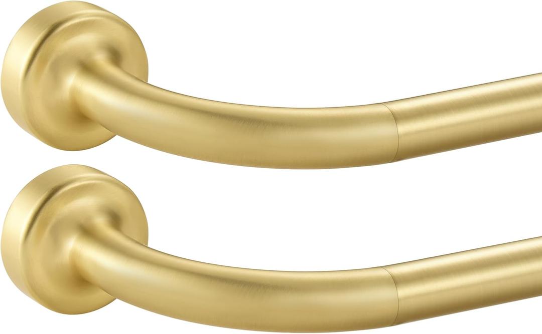 2 Pack Warm Gold Disc Curtain Rods, 28-48 Inches Window Curtain Rod,Adjustable Room Darkening Drapery Rod with Aluminum Finials and Brackets,Wrap Around Design