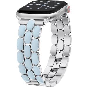 Wearlizer Metal Band Compatible with Apple Watch Bands for Women 40/38/41/42/44/45/46/49mm, Enamel Stainless Steel Strap for iWatch Series 11-1 SE/Ultra