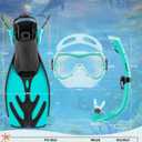 OutdoorMaster Marlin Kids Mask Fins Snorkel Set, Dry Top Snorkeling Gear with Adjustable Fins, Anti-Fog Snorkel Mask Set for Boys and Girls Age 6-16 (Cyan)