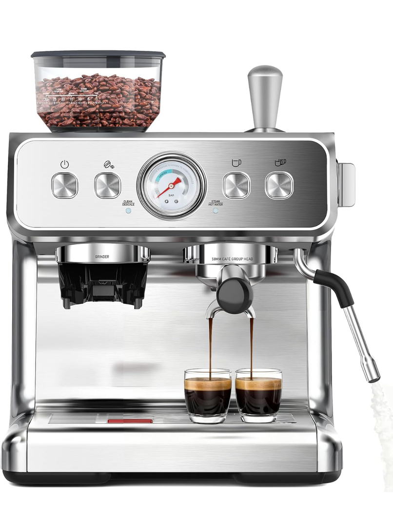 COWSAR 20 Bar Espresso Machine with Grinder & Milk Frother Steam Wand, 58mm Expresso Coffee machines, Commercial Stainless Steel Coffee Maker for Cappuccino and Latte, Perfect for Home Café-Pro