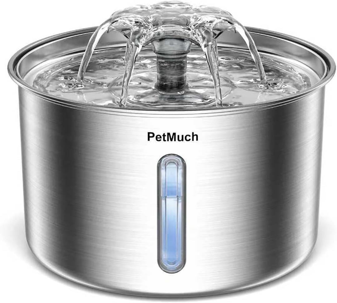 Cat Water Fountain Stainless Steel, 102oz/3L Automatic Pet Water Fountain for Cats & Small Dogs,Ultra-Quiet Pump with White led Light, Water Level Window