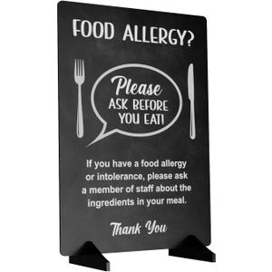 Please Ask Before You Eat, Food Allergy and Intolerance Warning Sign/Notice - A4 size, supplied with 2 black plastic feet - display this customer notice in your food establishment. (Black Effect)