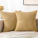 MIULEE Khaki Corduroy Pillow Covers Pack of 2 Boho Decorative Spliced Throw Pillow Covers Soft Solid Couch Pillowcases Cross Patchwork Textured Cushion Covers for Living Room Bed Sofa 18x18 inch