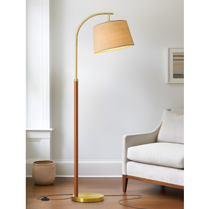 GSAFAVA 62.5" Wood Floor Lamp for Living Room Gold with Foot Switch Arc Standing Tall Lamps for Bedroom Mid Century Modern Corner Floor Lamps for Office Nursery Industrial Reading Light Room Lamp