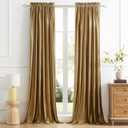 PRIMROSE Golden Curtains 90 inch for Living Room Velvet Blackout Rod Pocket Window Drapes Treatment Semi Room Darkening Decor Curtains for Bedroom, Set of 2 Panels