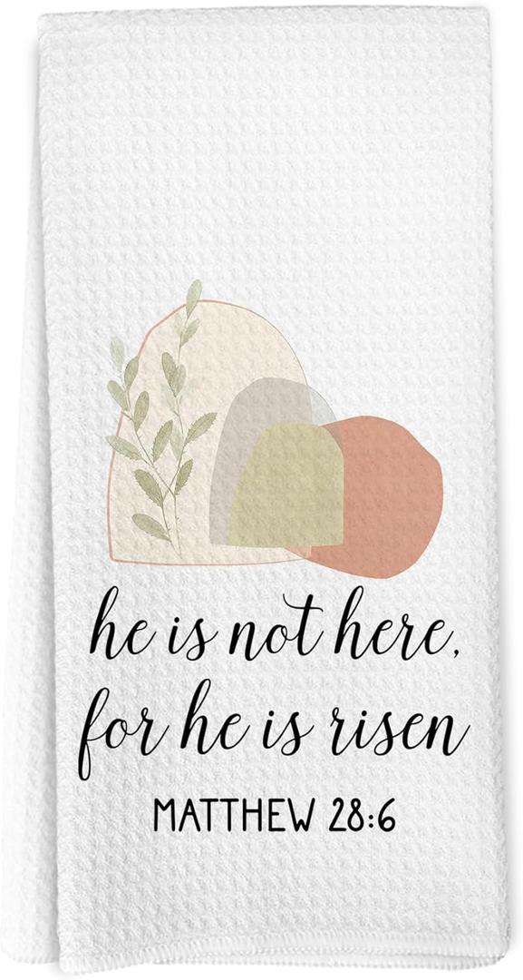 Christian Easter Jesus Kitchen Towels, Religious Easter Hand Towels for Bathroom Decor, He is Risen Bible Verse Jesus Resurrection Dishcloths Dish Towel for Kitchen 16x24 Inches