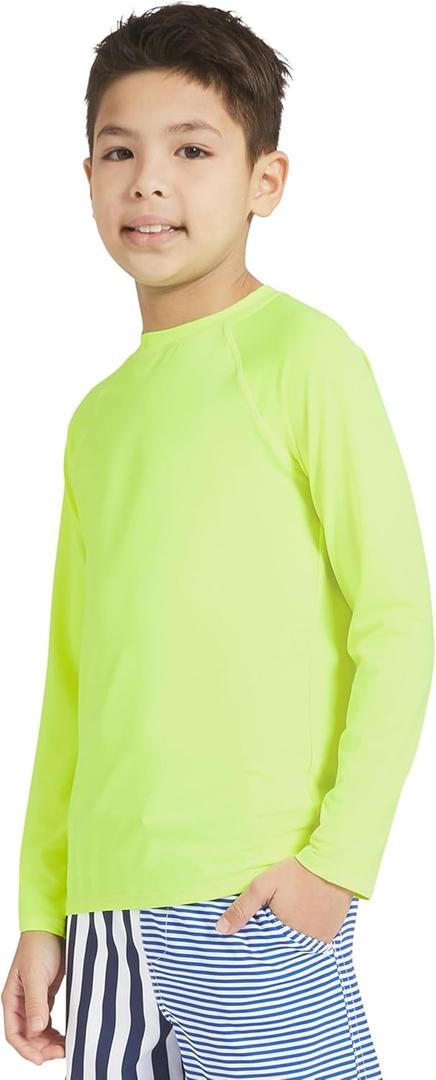 Lands' End Boys' Swim UPF 50+ Long Sleeve Sun Tee Rash Guard Shirt (Large, Safety Yellow)