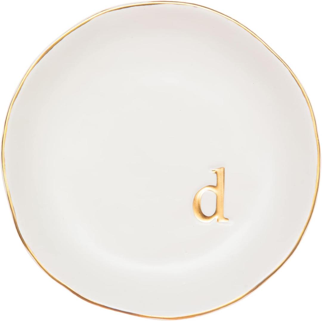 COLLECTIVE HOME - Ceramic Jewelry Tray, Decorative Trinket Dish for Rings Earrings Necklaces Bracelet Watch Keys, Birthday Mother's Day Christmas Gift for Women, 4.75", White Surface (D)