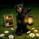 Vasesun Solar Lantern Garden Statues Decor, 12" Outdoor Deer Figurine Lights for Yard Patio Decoration - Unique Christmas Housewarming Gifts for Grandma Wowen Mom, Black Bear