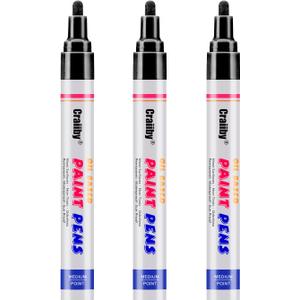 Black Paint Markers, 3 Pack Oil-Based Waterproof Quick Dry Permanent Paint Pen Set for Rocks Painting, Wood, Fabric, Plastic, Canvas, Glass, Mugs, Metal, Tire, Stone, DIY Craft