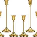 Gold Candlestick Holders Set of 6, Weighted, Metal Taper Candle Stick Holders, Vintage Christmas Brass Home Decor for Table, Mantel, Room Decorations Housewarming Gift Gold-6
