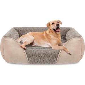 JOEJOY Rectangle Dog Bed for Large Medium Small Dogs Machine Washable Sleeping Sofa Non-Slip Bottom Breathable Soft Puppy Bed Durable Orthopedic Calming Pet Cuddler, Multiple Size, Beige (30.0"L x 24.0"W x 9.0"Th)