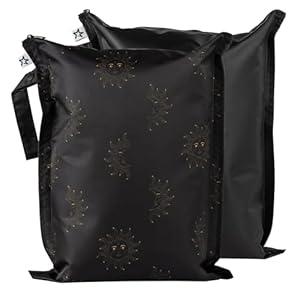 Tiny Twinkle Mess-proof Wet Bags 2 Pack Waterproof and Washable Bag for Travel storage, Stroller, Daycare, Baby Diapers, Yoga, Beach, Pool, Wet Toddler Swimsuits (Midnight)