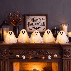 Halloween Indoor Decorations, Set of 5 Light Up Ghosts Table Centerpiece