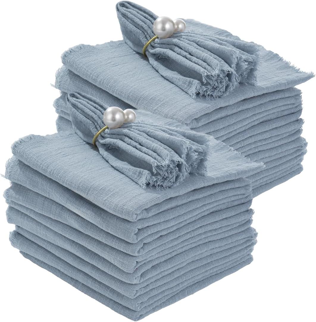 48 Pcs Cotton Linen Cloth Napkins, 16.5x16.5 Cheesecloth Napkins with Fringe, Cotton Gauze Dinner Table Decorations for Weddings, Banquets, Parties