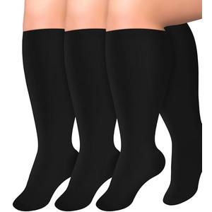 Diu Life 3 Pairs Plus Size Compression Socks for Women and Men Wide Calf Extra Knee High Support for Circulation Black Nurse Gifts Ideas Running Athletic Travel Plain Stockings XXL