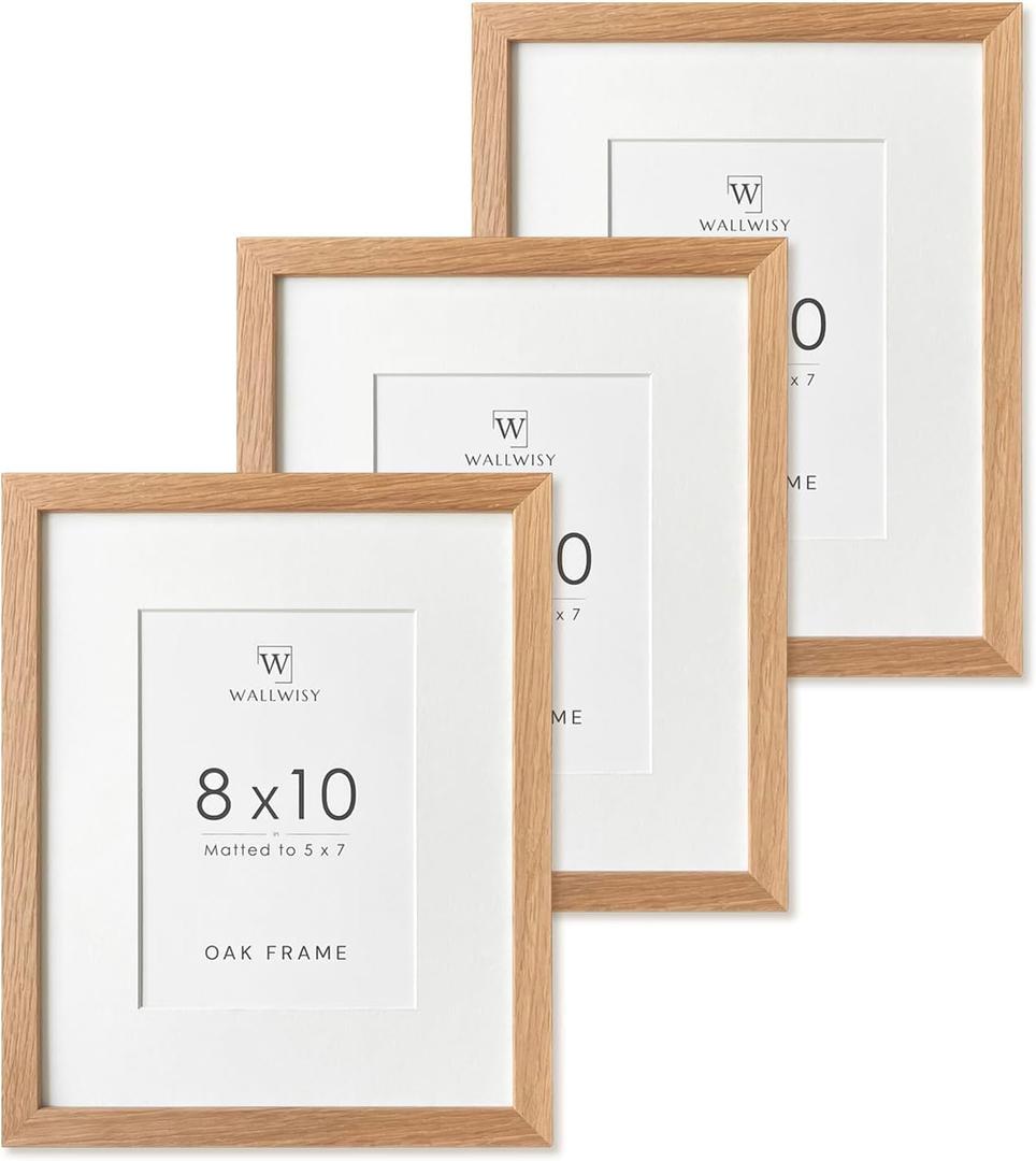 8x10 Picture Frame, Solid Wood 8x10 Photo Frame with Mat, 10 x 8 Picture Frames for Wall and Tabletop Display, Set of 3